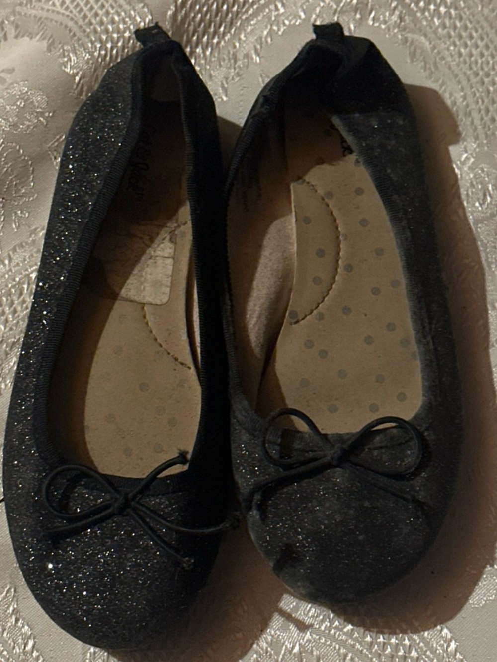 Black Glitter Ballet Flats with Decorative Bow